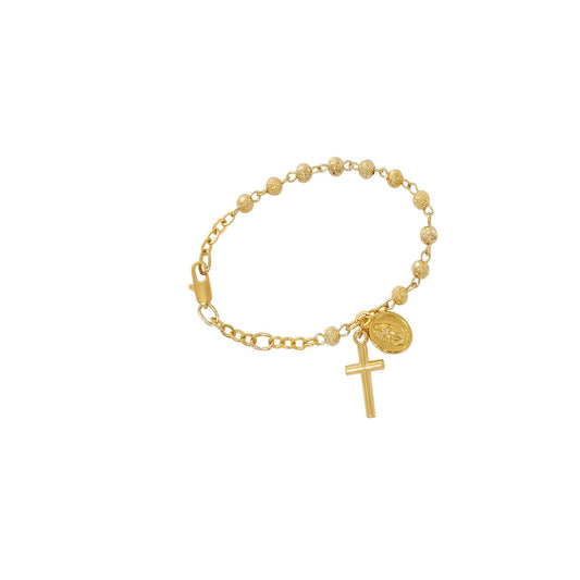 Guadalupe Gold-tone Rosebud Bead, Baby Rosary Bracelet - 5.5"