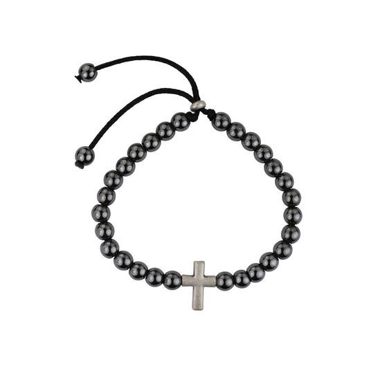 Hematite Adjustable Bracelet with Cross