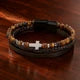 Men's Leather and Stone Cross Bracelet