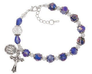 Blue Crystal and Flower Rosary Bracelet