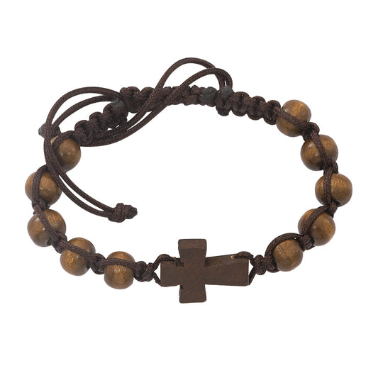 Wood Bead Rosary Slip Knot Bracelet