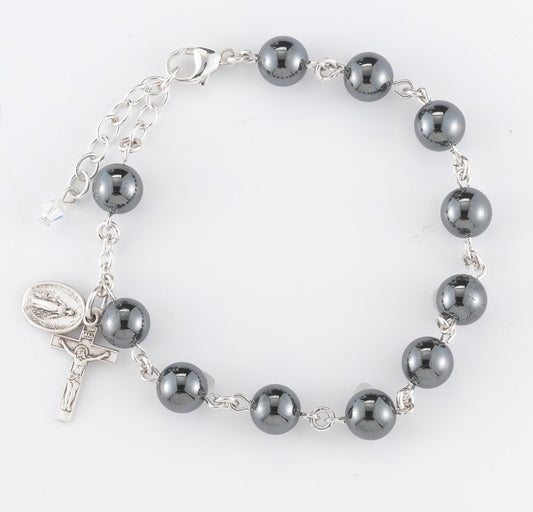 Hematite Bead, Sterling Rosary Bracelet