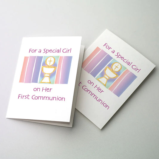 For a Special Girl on Her First Holy Communion, Pink and Chalice - Greeting Card