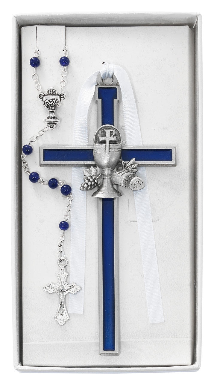 First Holy Communion Enamel Cross with Matching Rosary