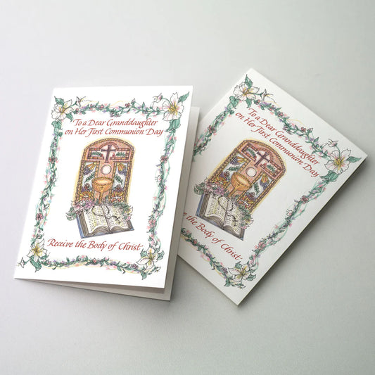 To a Dear Granddaughter on Her First Holy Communion, Pencil Art - Greeting Card