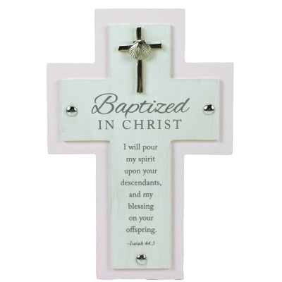 Baptized in Christ, Hang or Stand 7" Cross (Blue or Pink)
