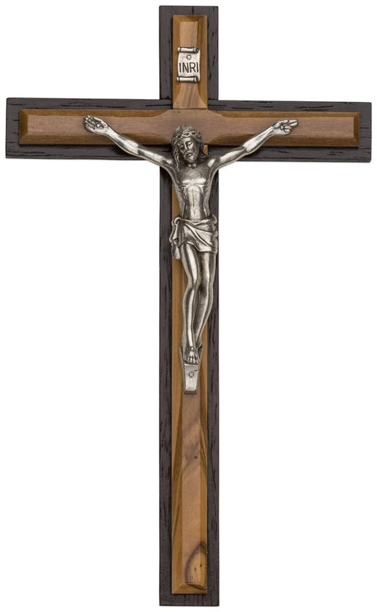 10" Wood Crucifix With Olive Wood Inlay