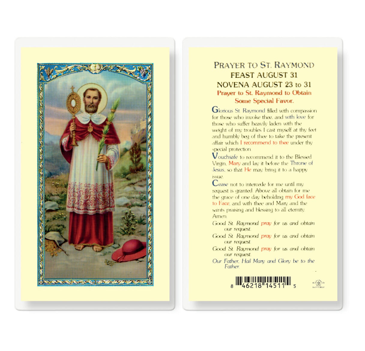 Prayer to St. Raymond Holy Card