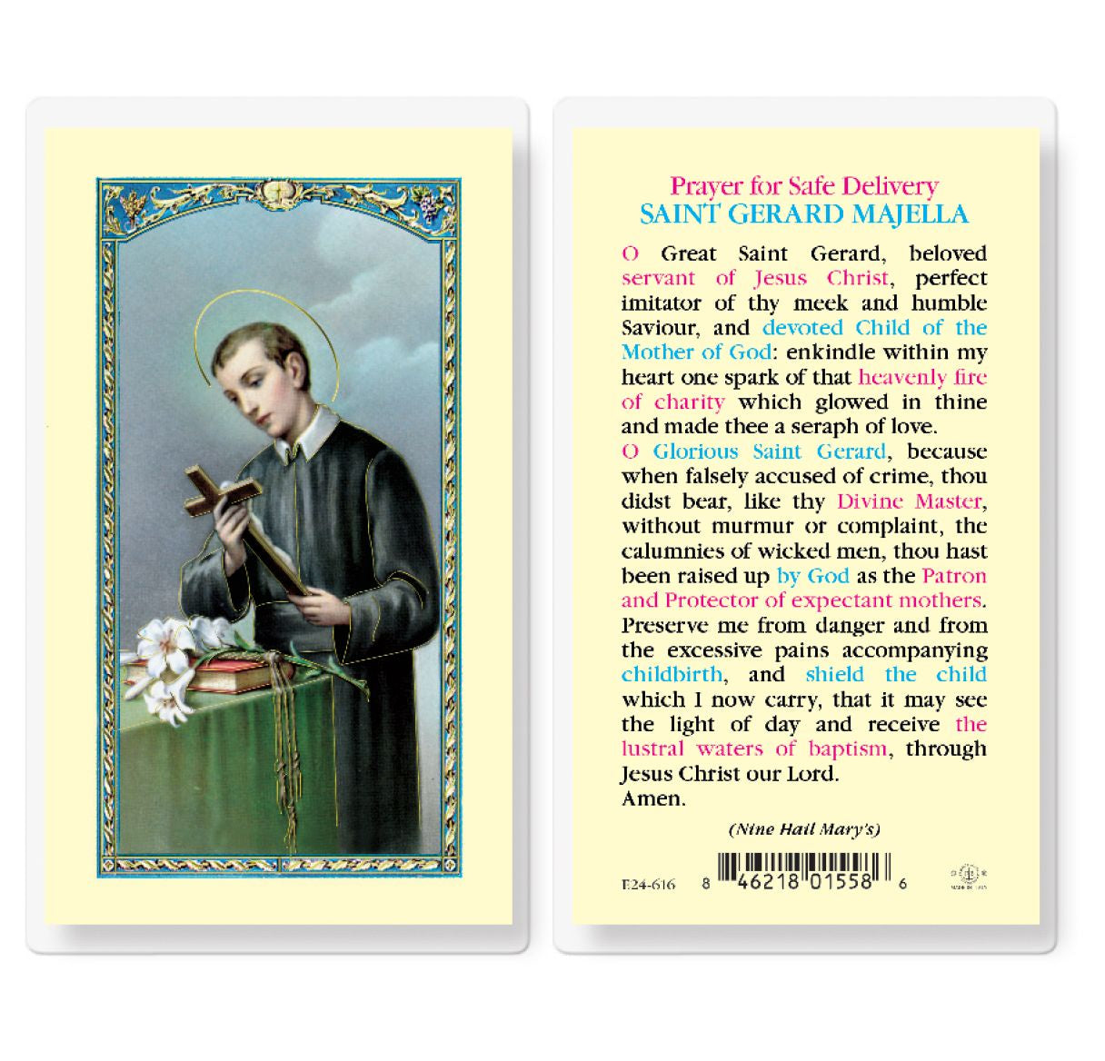 Prayer for a Safe Delivery Holy Card - St. Gerard Majella