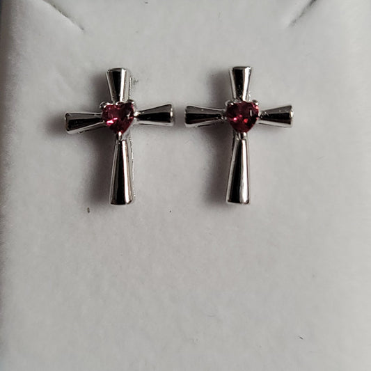 Pink Heart Stone Cross Earrings - ER3982