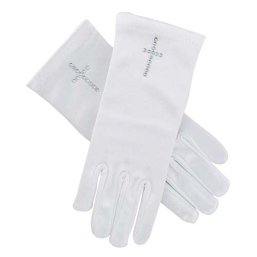 First Communion Satin Gloves w/  Cross