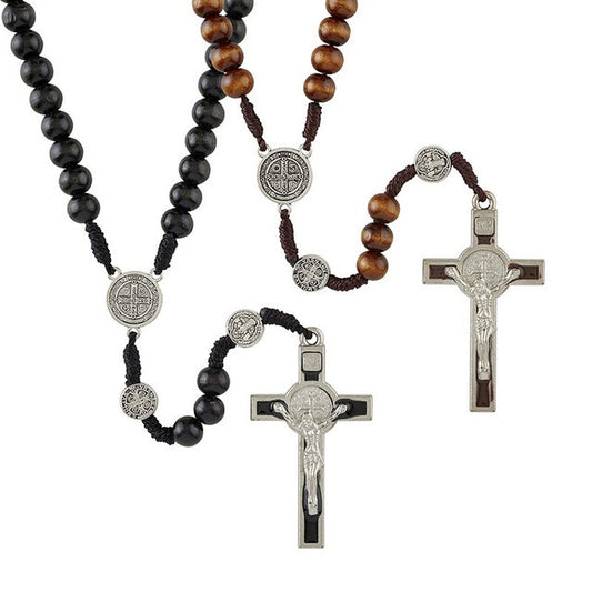 St. Benedict Rosary, Wood Bead with Nylon Cord