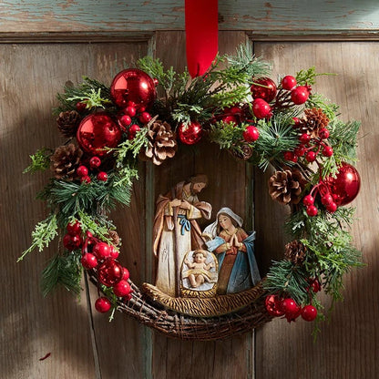 Nativity Wreath with resin Holy Family - 15"