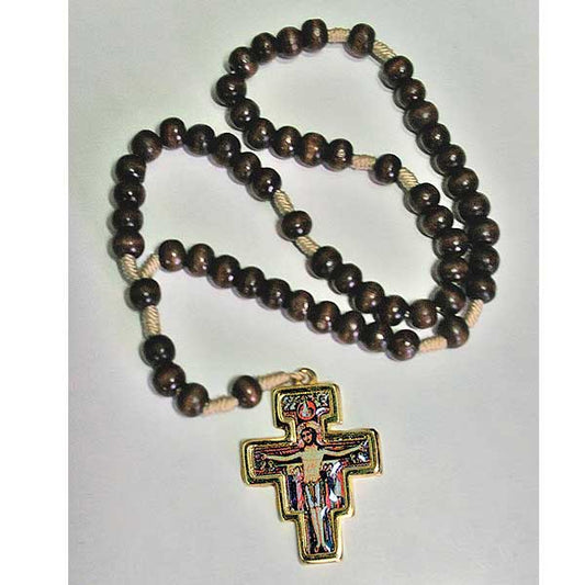 San Damiano Wooden Bead Cord Rosary