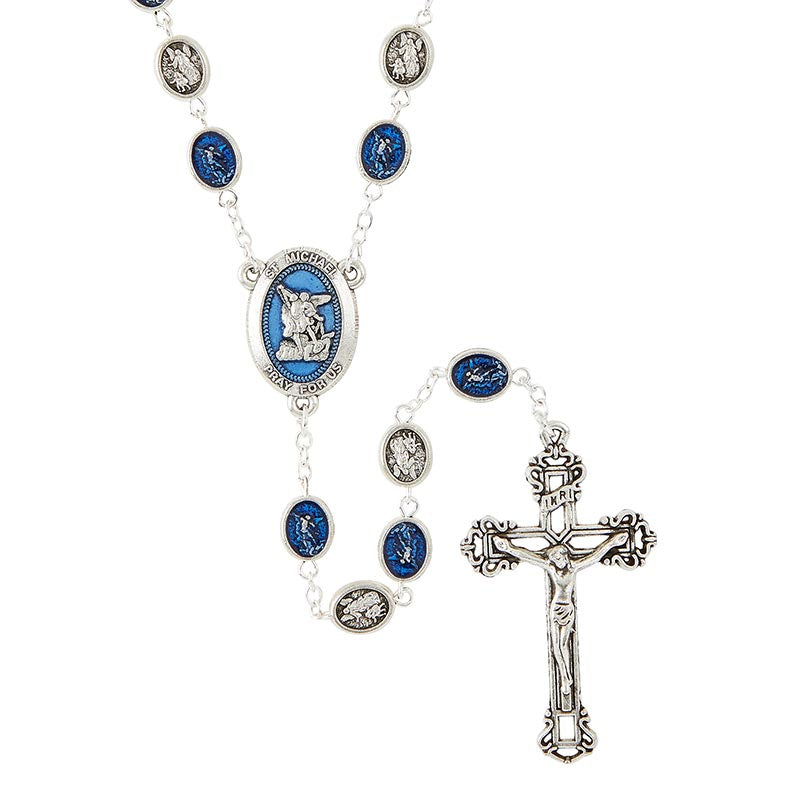 St. Michael Medal Blue Enamel Rosary