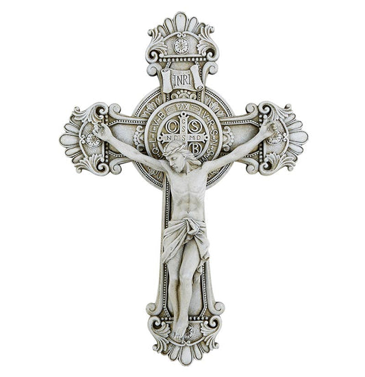 Saint Benedict Crucifix, Stone Style - 10.75"