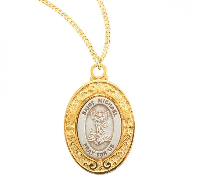 St. Michael, Sterling Silver Medal, 16kt Gold Plated Border - GS1661