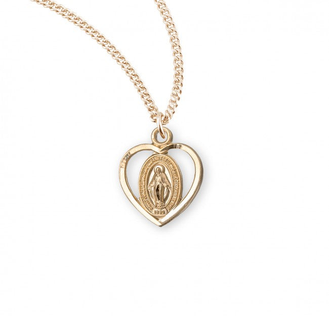 Heart Miraculous Medal, Gold over Sterling Silver - GS3160