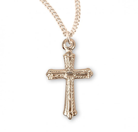 Small Detailed Cross Necklace, 16KT Gold over Sterling - GS3747