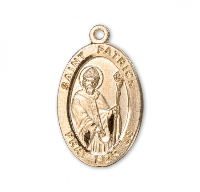 St. Patrick, 16kt Gold Over Sterling Silver, Oval Medal - 20" Chain