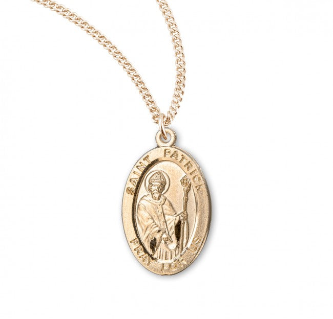St. Patrick, 16kt Gold Over Sterling Silver, Oval Medal - 20" Chain