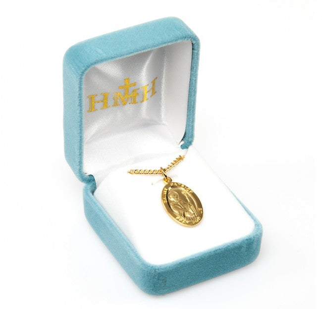 St. Patrick, 16kt Gold Over Sterling Silver, Oval Medal - 20" Chain