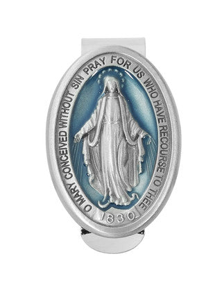 Blue Enamel Miraculous Medal Visor Clip