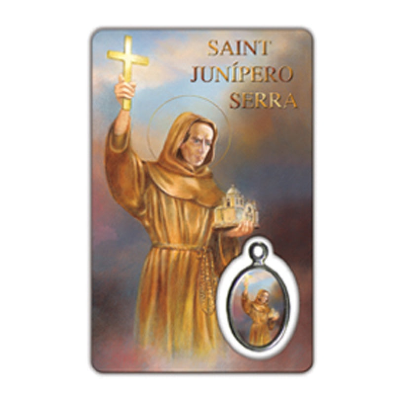 St. Juniper Serra Holy Card with Medal