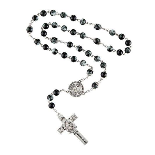 Chaplet Of The Holy Face with black and grey marble beads