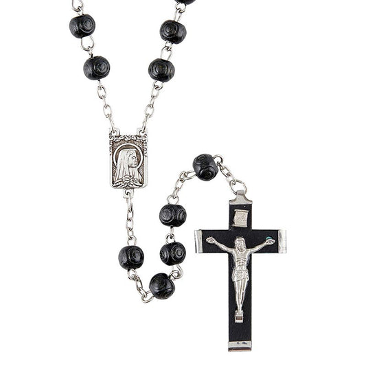 Black Wood Carved Bead Rosary