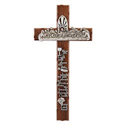 12 inch Walnut Cross with Last Supper and Meal Prayer