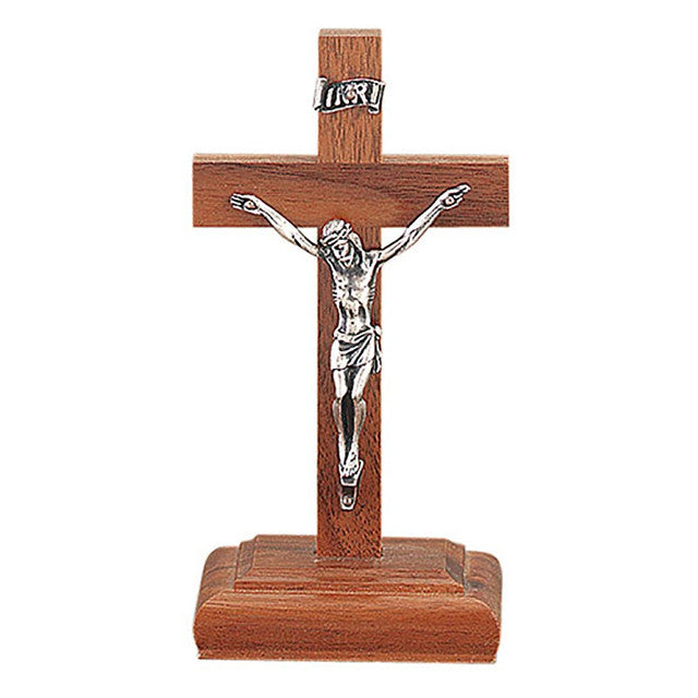 Walnut Standing Crucifix - 6"