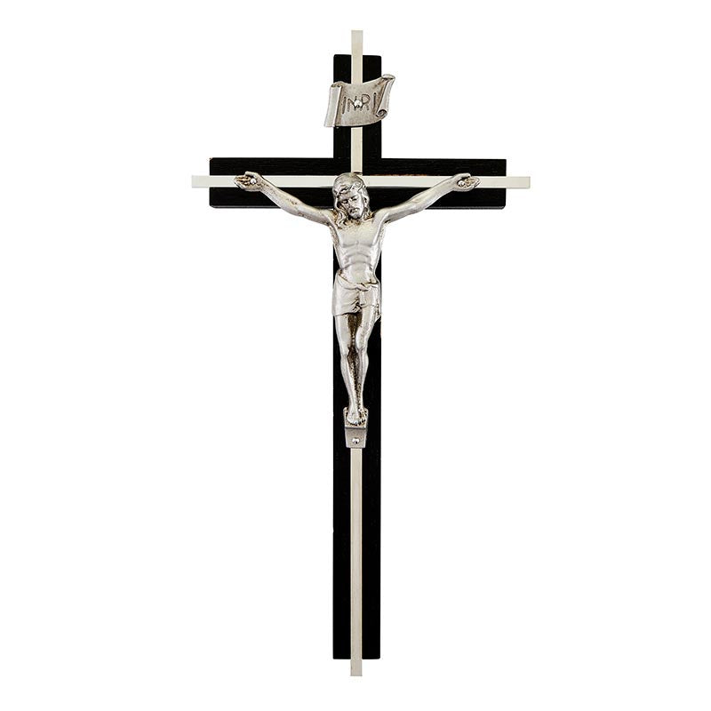 Black Wood Crucifix With Silver Inlay