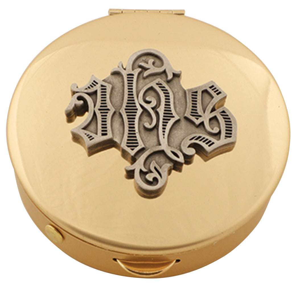 Brass 25 Count Pyx with IHS Medallion in Pewter