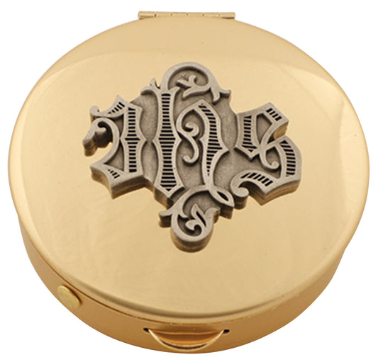 Brass 25 Count Pyx with IHS Medallion in Pewter