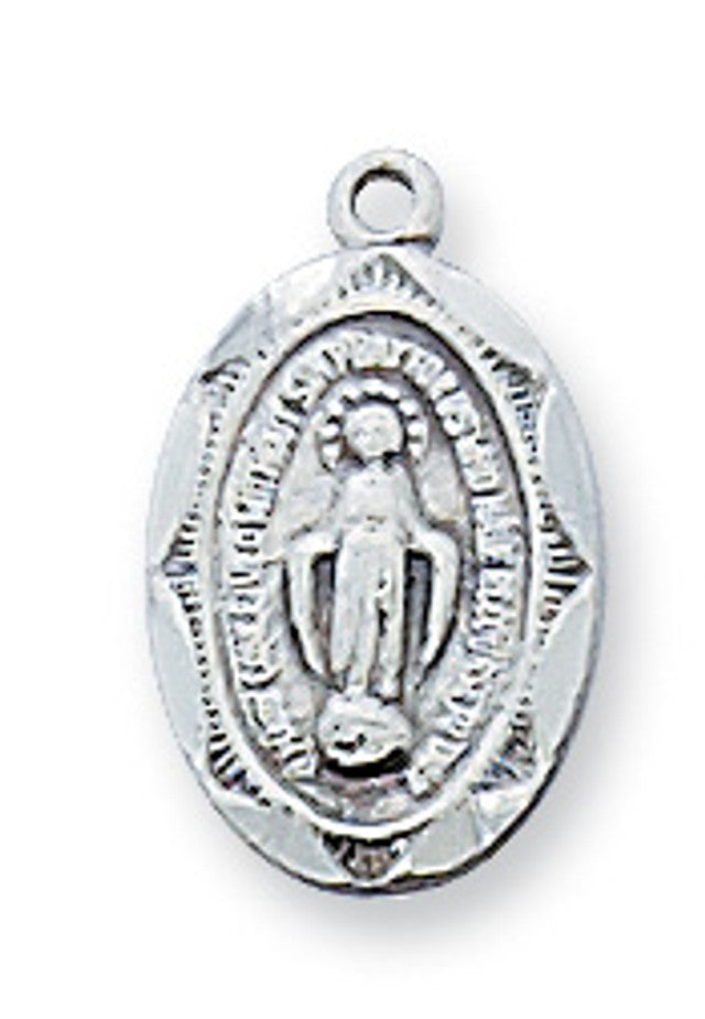 Sterling Silver Miraculous Medal on Adjustable Rhodium Chain