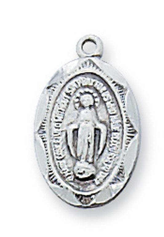 Sterling Silver Miraculous Medal on Adjustable Rhodium Chain