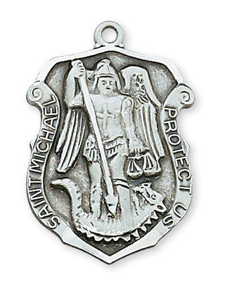 St. Michael Police Badge Sterling Silver Medal on Stainless Chain