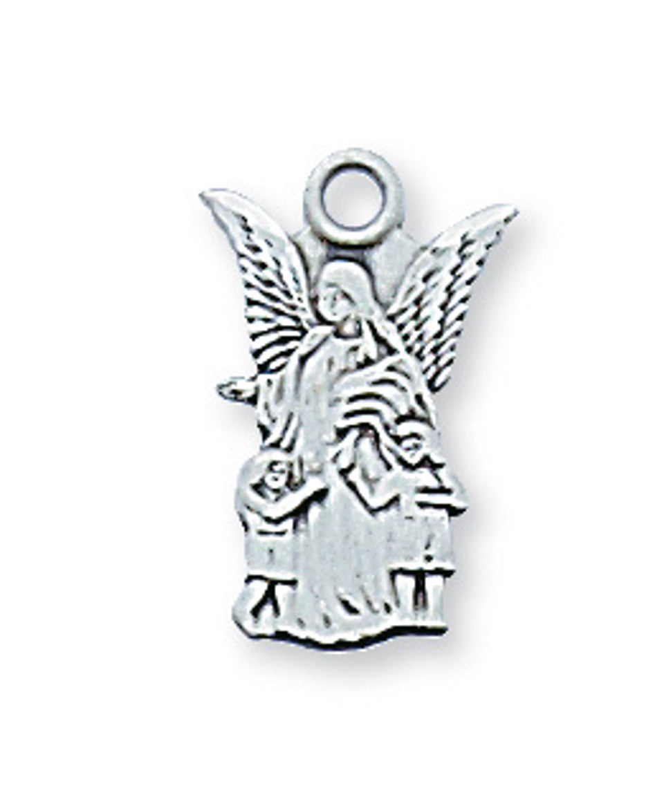 Guardian Angel Sterling Silver Figure Medal on 16" Stainless Chain