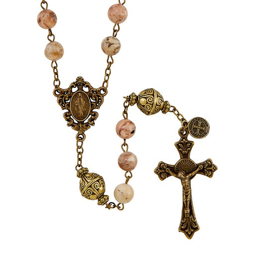 Mantle Of Mary Rosary With St. Benedict Medal In Antique Gold Plate