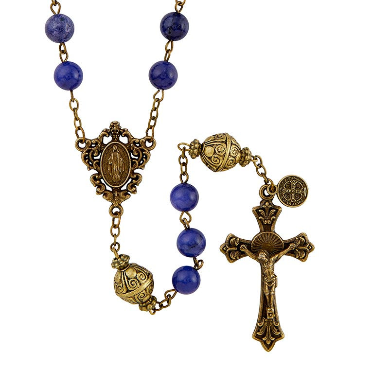 Mantle Of Mary Rosary With Blue Beads And St. Benedict Medal