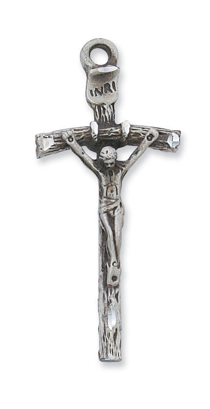 Sterling Silver Papal Crucifix on 24" Stainless Steel Chain