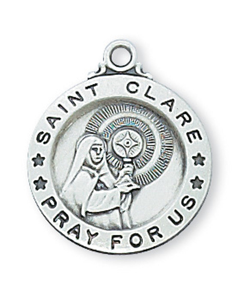St. Clare Sterling Silver Medal with 18" Stainless Chain