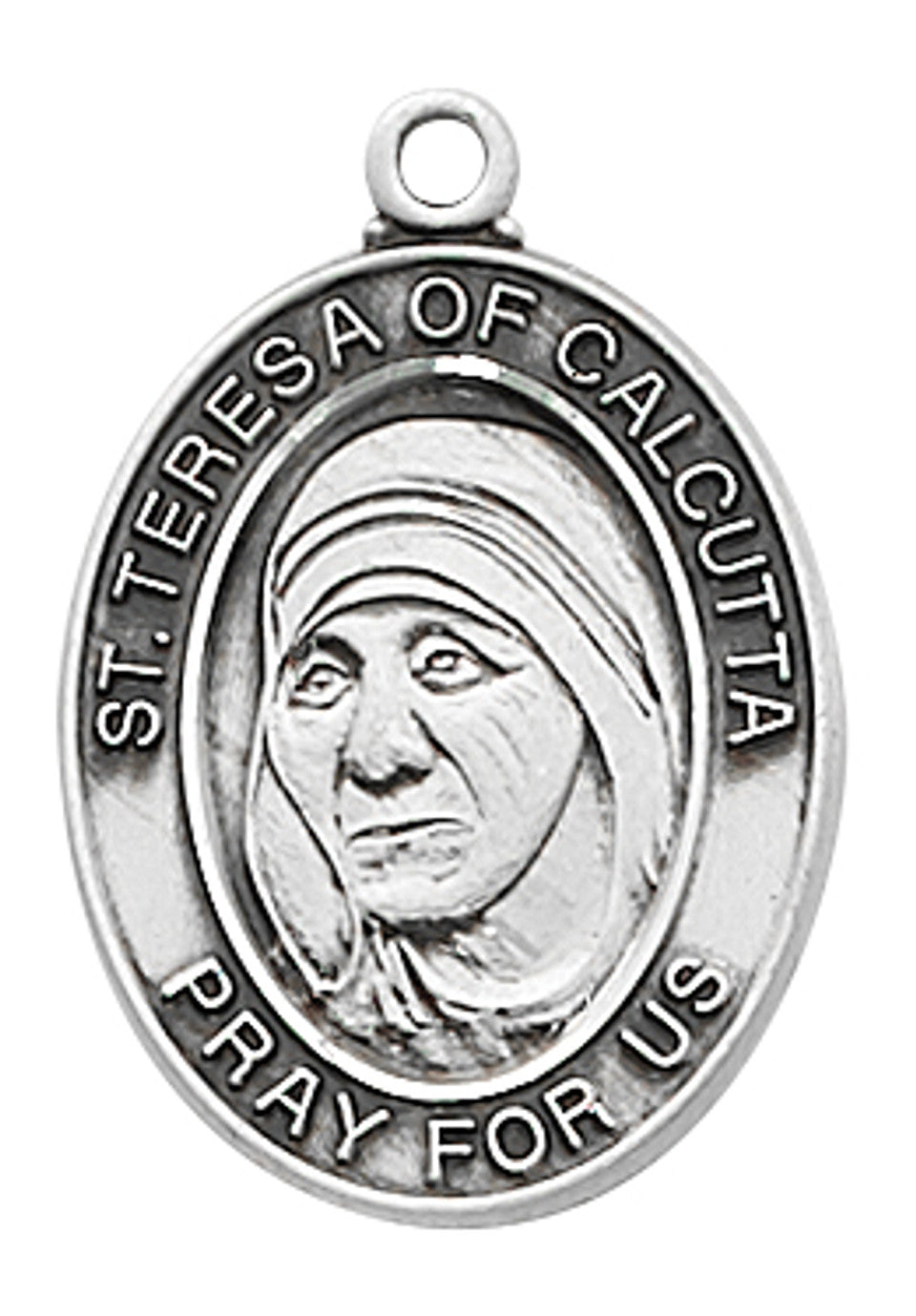 St. Mother Teresa of Calcutta Sterling Medal on 20" Stainless Chain