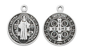 St. Benedict Sterling Silver Medal on Stainless Chain - AVAILABLE IN DIFFERENT SIZES