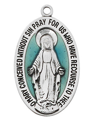 Miraculous Medal with Blue Enamel Necklace