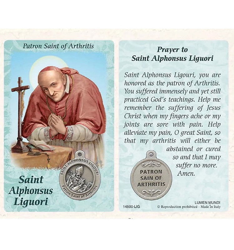 Holy Card with medal of St. Alphonsus Liguori Patron Saint of Arthritis