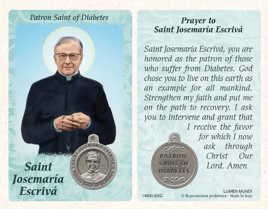 Holy Card With Medal Of Saint Josemaria Escriva Patron Saint Of Diabetes