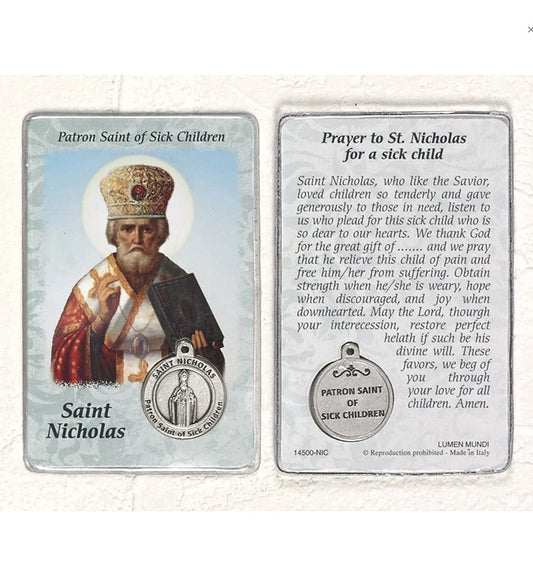 Holy Card with medal of St. Nicholas Patron Saint of Sick Children $2 .50