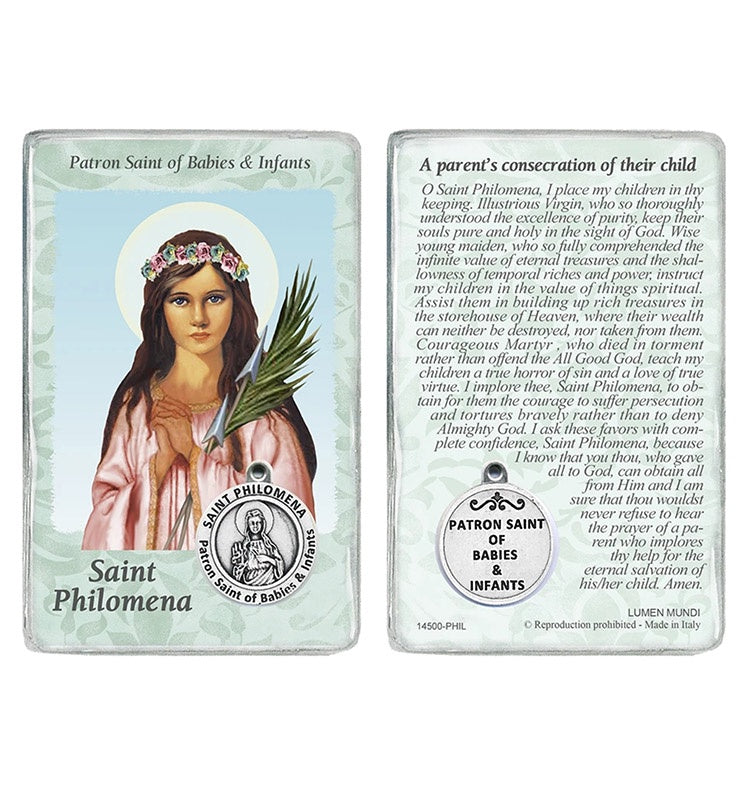 Holy Card With Medal Of Saint Philomena Patron Saint Of Babies And Infants